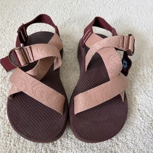 Chaco Maroon and Beige Strappy Sandals